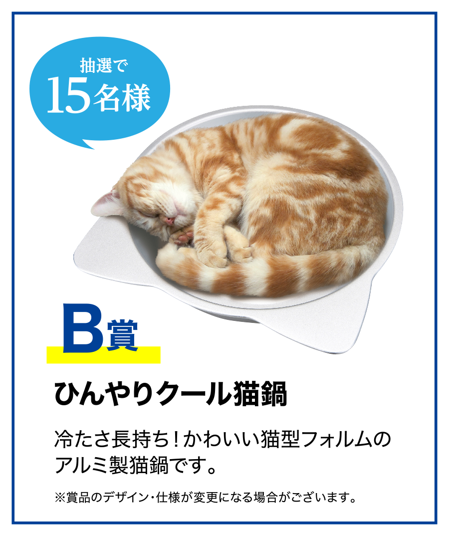 抽選で15名様 B賞 ひんやりクール猫鍋 冷たさ長持ち！かわいい猫型フォルムのアルミ製猫鍋です。※賞品のデザイン・仕様が変更になる場合がございます。
